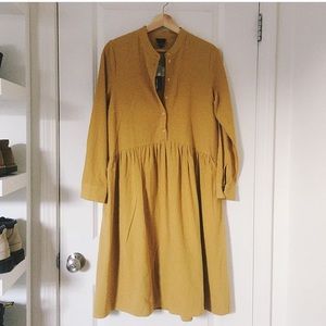 S-M Mustard Striped Long Sleeve Button Up Dress